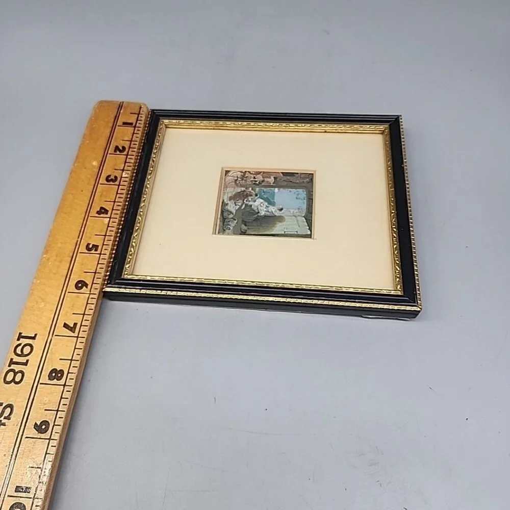 Vintage Baxter Le Blond Print Framed Matte Lady Child Doorway 7x6